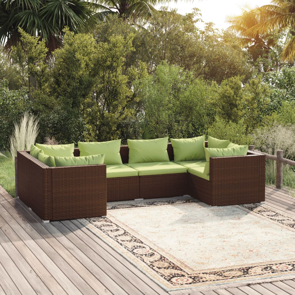 6 pcs garden furniture with brown braided resin cushions