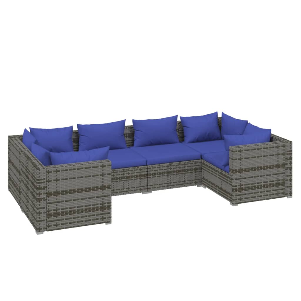 6 pcs garden furniture with gray braided resin cushions