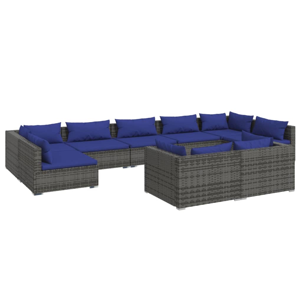 9 pcs garden furniture with braided resin gray cushions