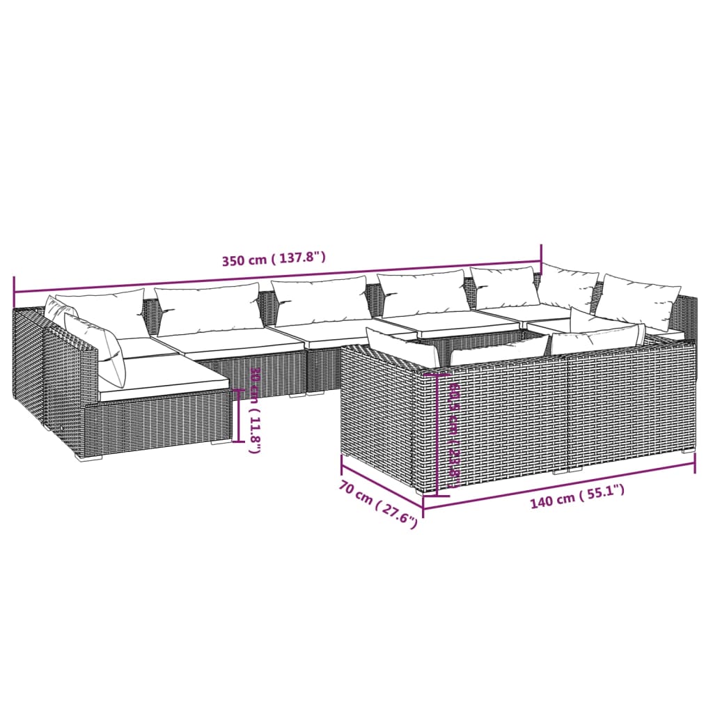 9 Stcs Gartenmöbel mit geflochtenen Harzgraukissen