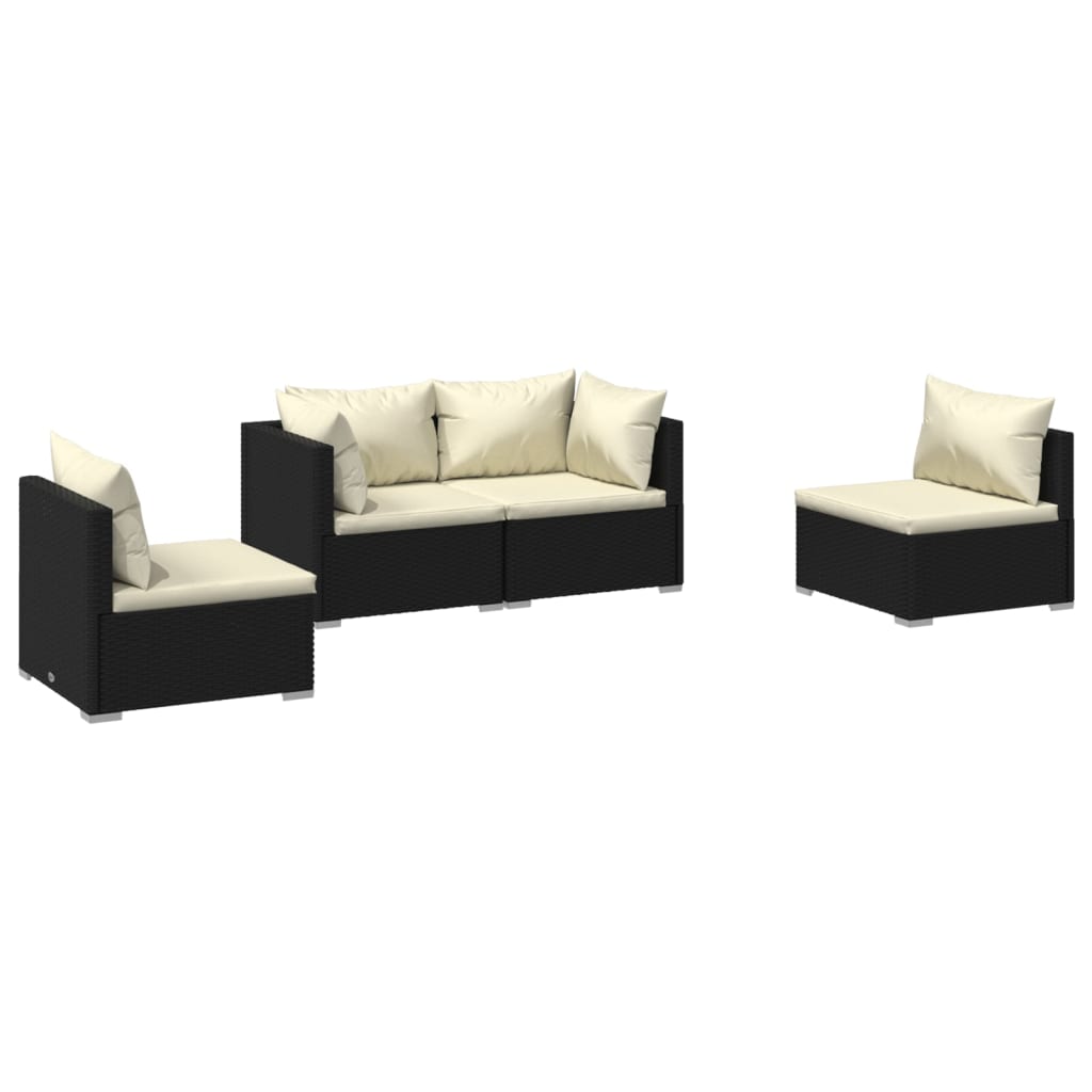 4 pcs garden furniture with black braided resin cushions