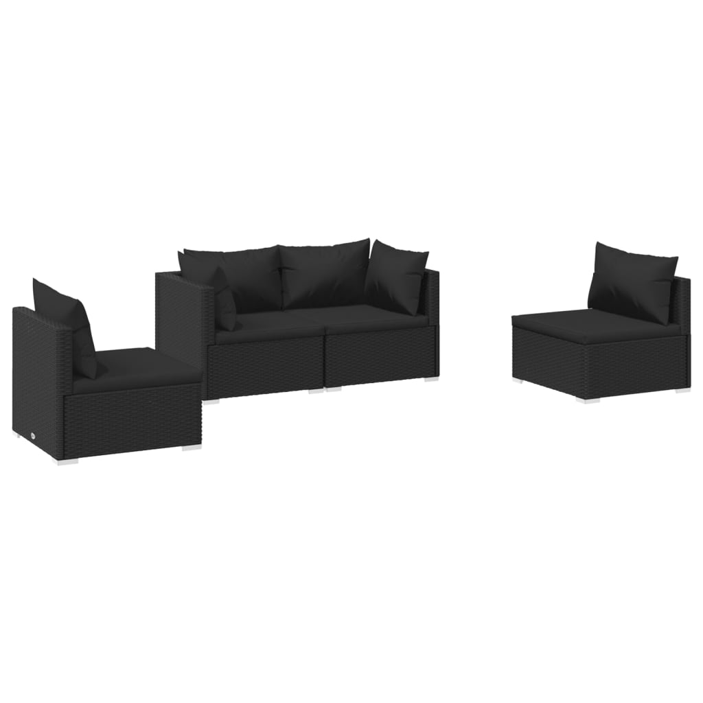 4 pcs garden furniture with black braided resin cushions