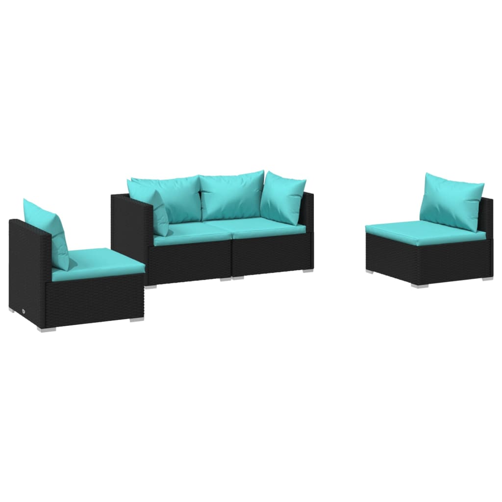 4 pcs garden furniture with black braided resin cushions