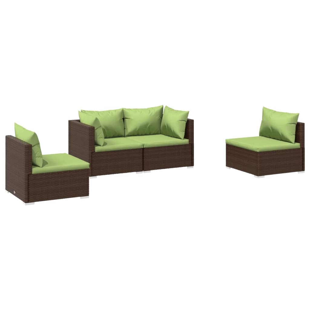 4 pcs garden furniture with brown braided resin cushions