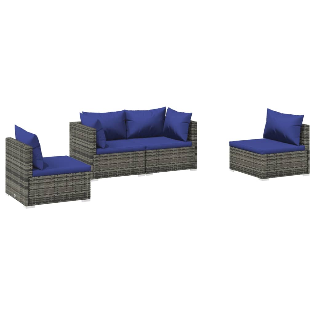 4 pcs garden furniture with gray braided resin cushions