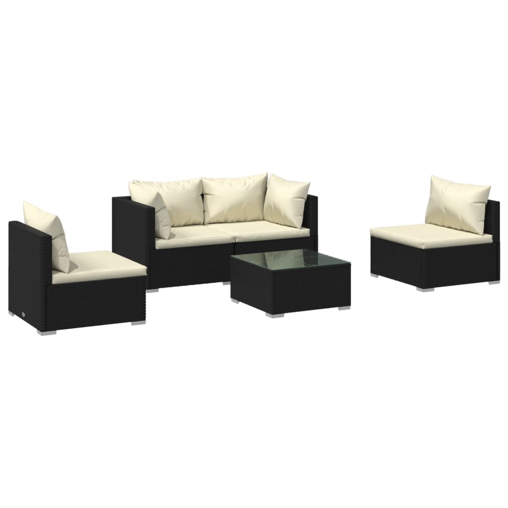 5 pcs garden furniture with black braided resin cushions