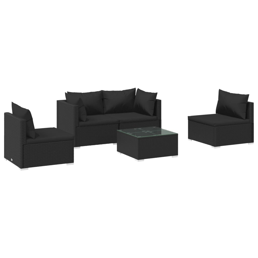 5 pcs garden furniture with black braided resin cushions