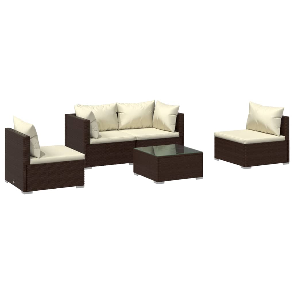 5 pcs garden furniture with brown braided resin cushions