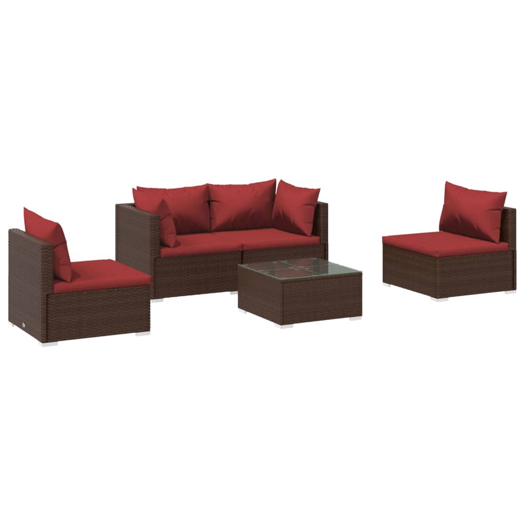 5 pcs garden furniture with brown braided resin cushions