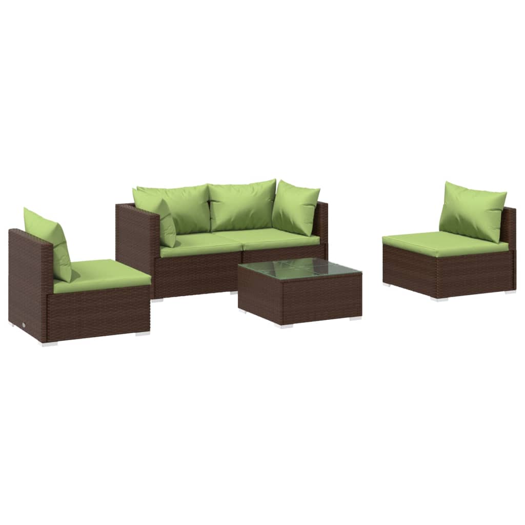 5 pcs garden furniture with brown braided resin cushions