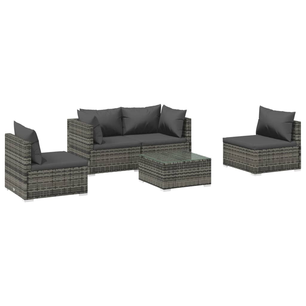 5 pcs garden furniture with gray braided resin cushions