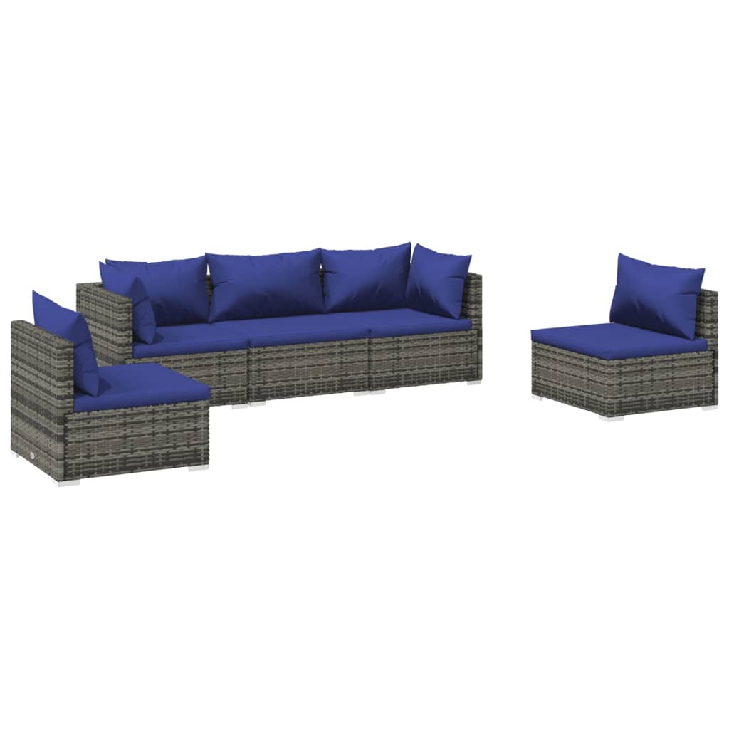 5 pcs garden furniture with gray braided resin cushions