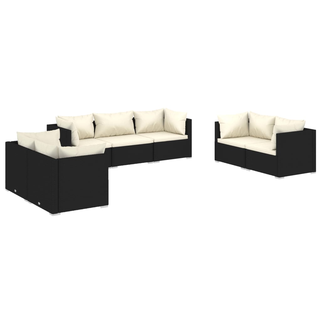 Garden furniture 7 pcs with black braided resin cushions