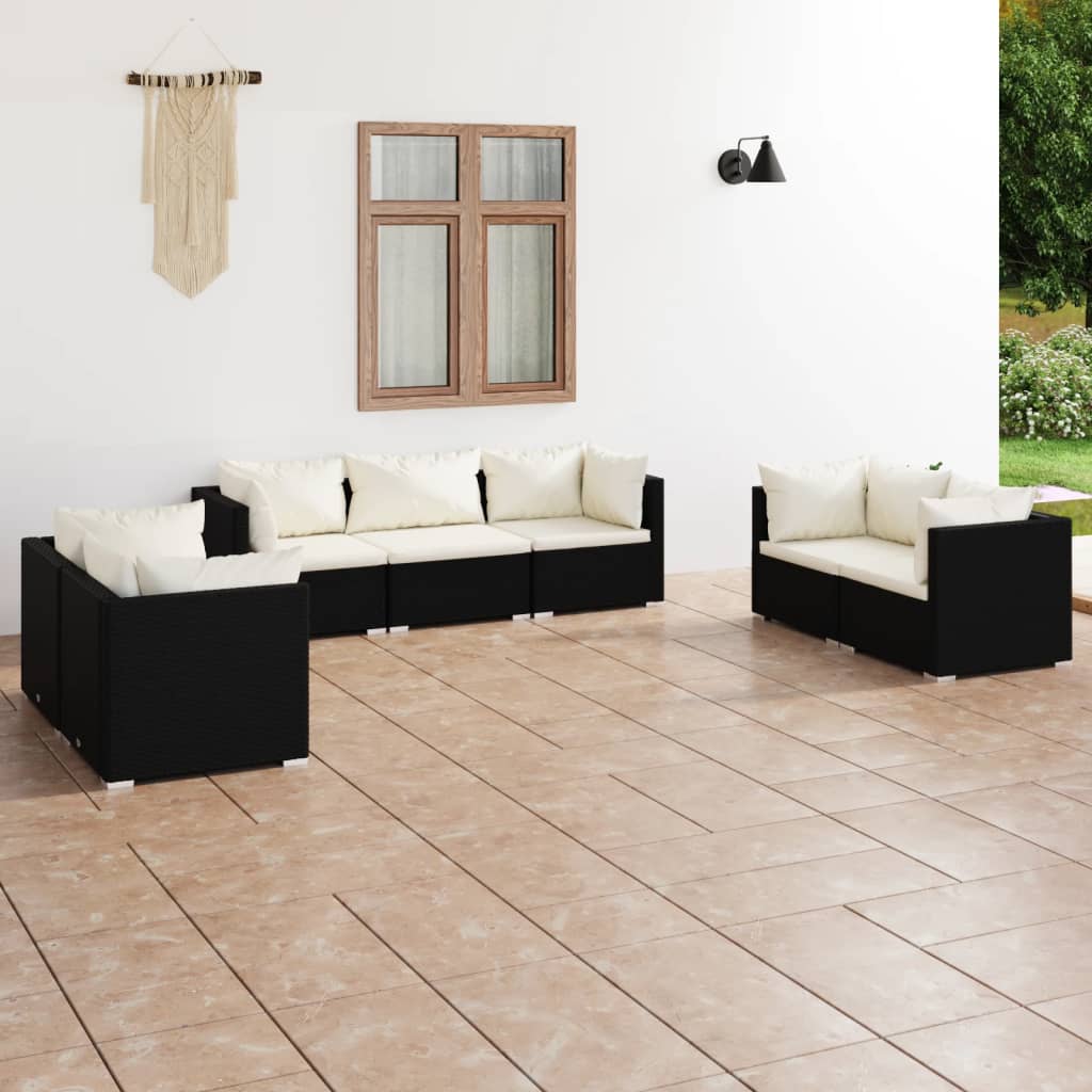 Salon de jardin 7 pcs avec coussins Résine tressée Noir