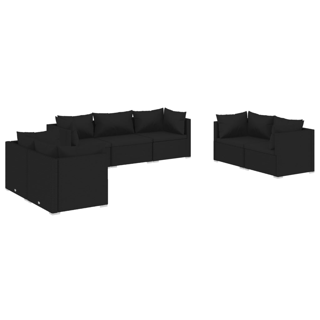 Garden furniture 7 pcs with black braided resin cushions