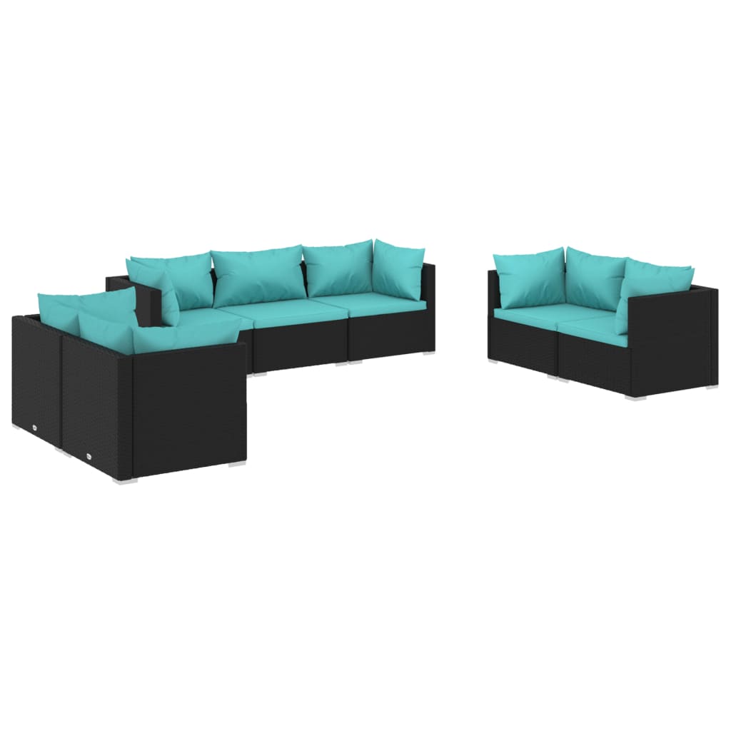 Garden furniture 7 pcs with black braided resin cushions