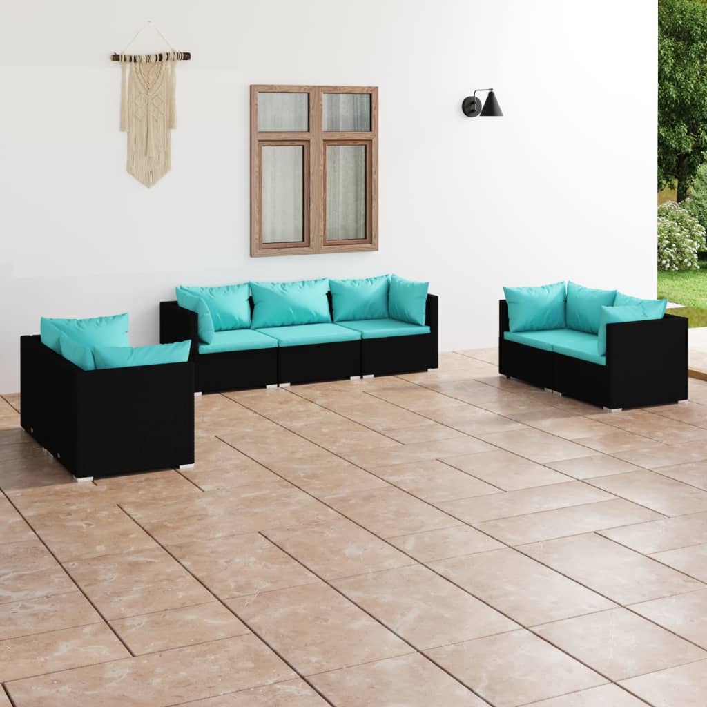 Garden furniture 7 pcs with black braided resin cushions