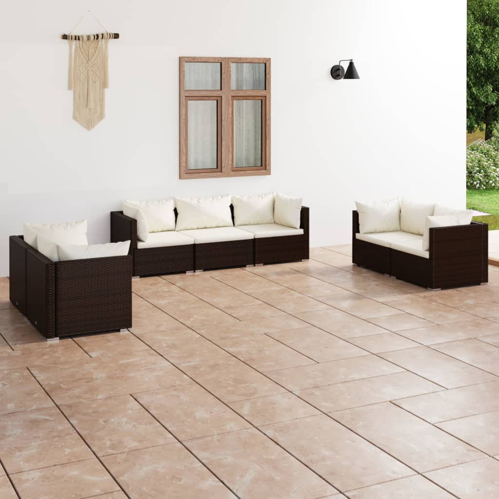 Garden furniture 7 pcs with brown braided resin cushions