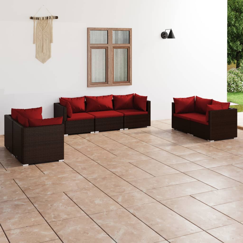 Garden furniture 7 pcs with brown braided resin cushions