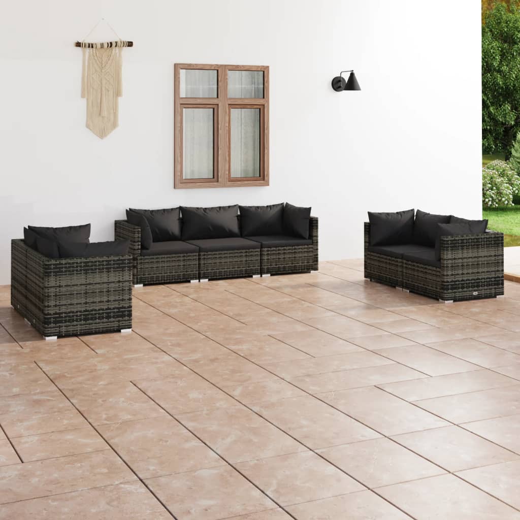 Salon de jardin 7 pcs avec coussins Résine tressée Gris