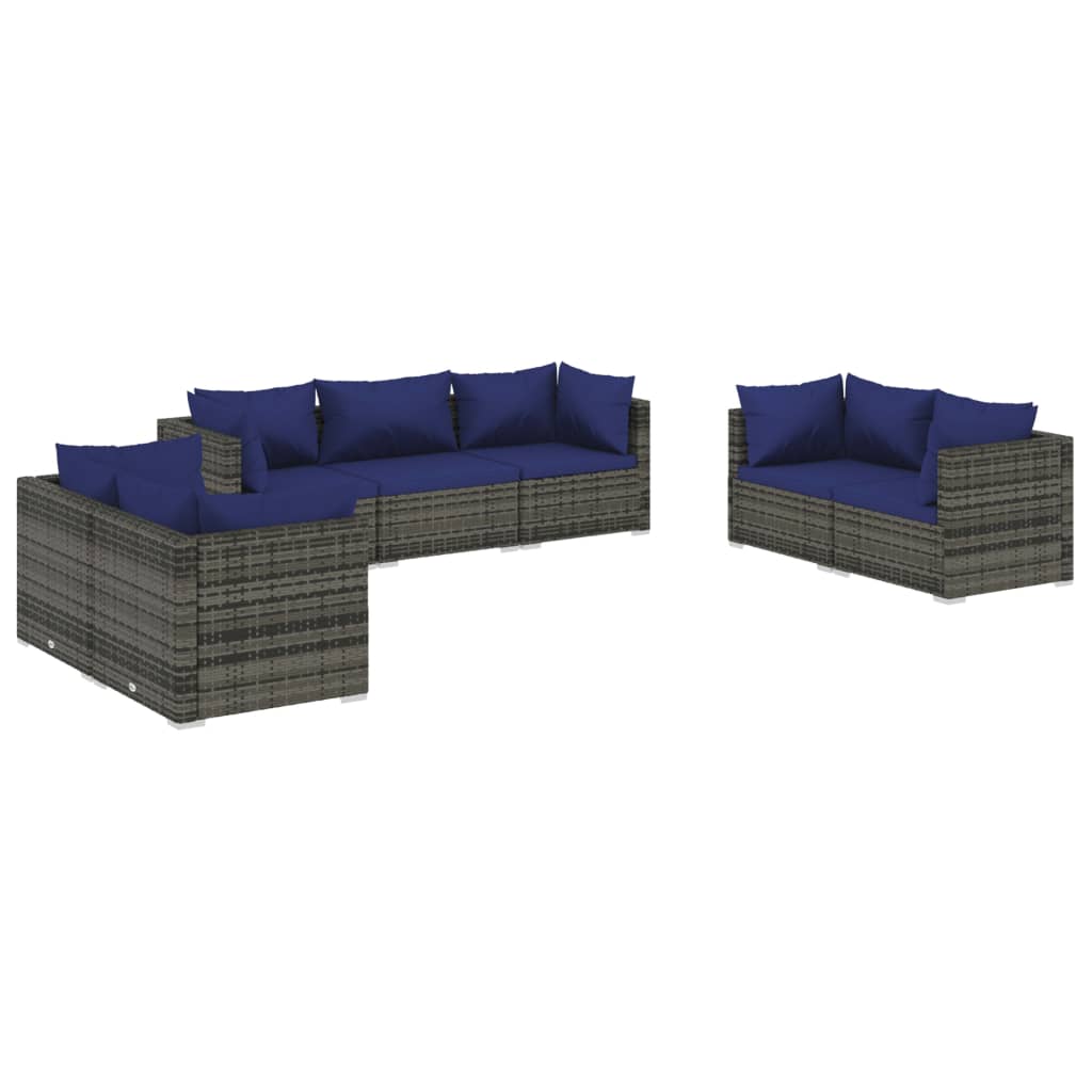 Garden furniture 7 pcs with gray braided resin cushions