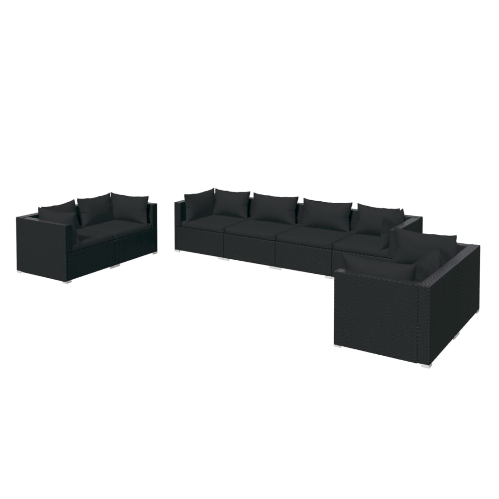 8 pcs garden furniture with black braided resin cushions