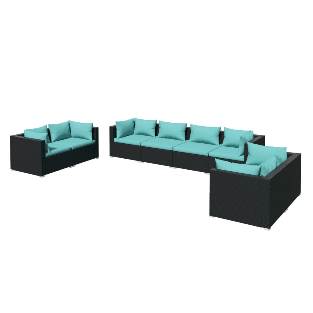 8 pcs garden furniture with black braided resin cushions