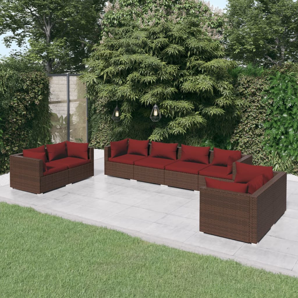 8 pcs garden furniture with brown braided resin cushions