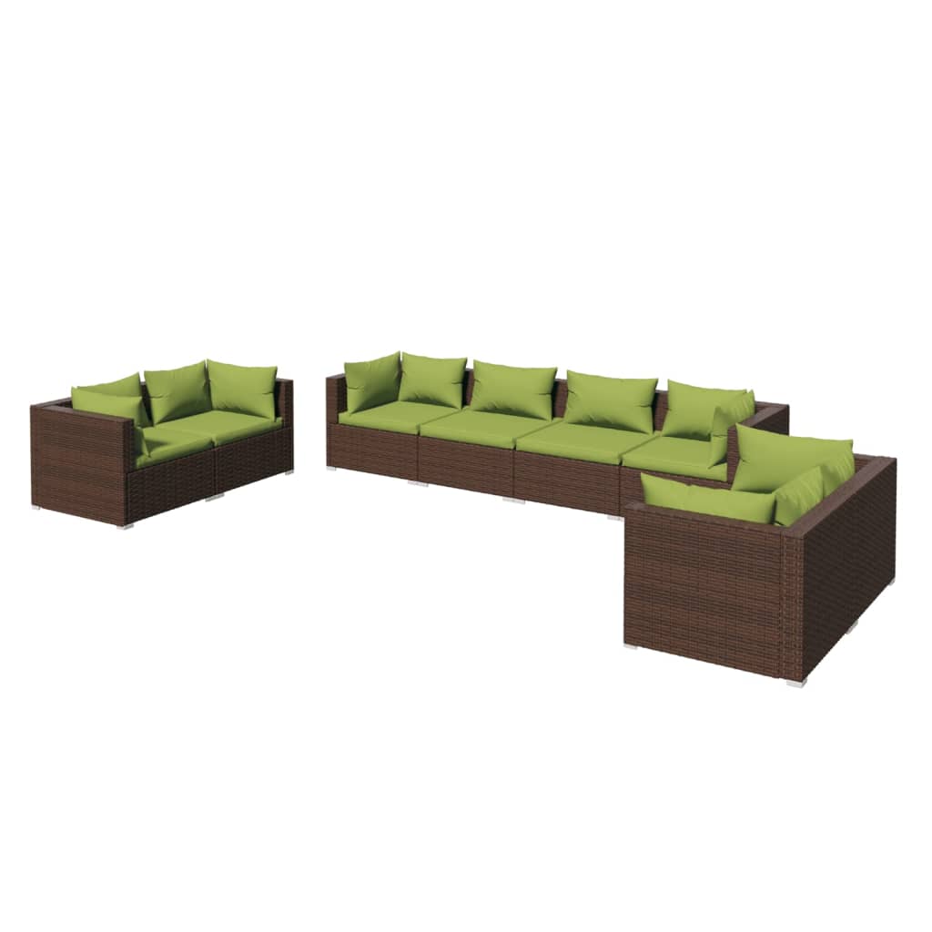 8 pcs garden furniture with brown braided resin cushions