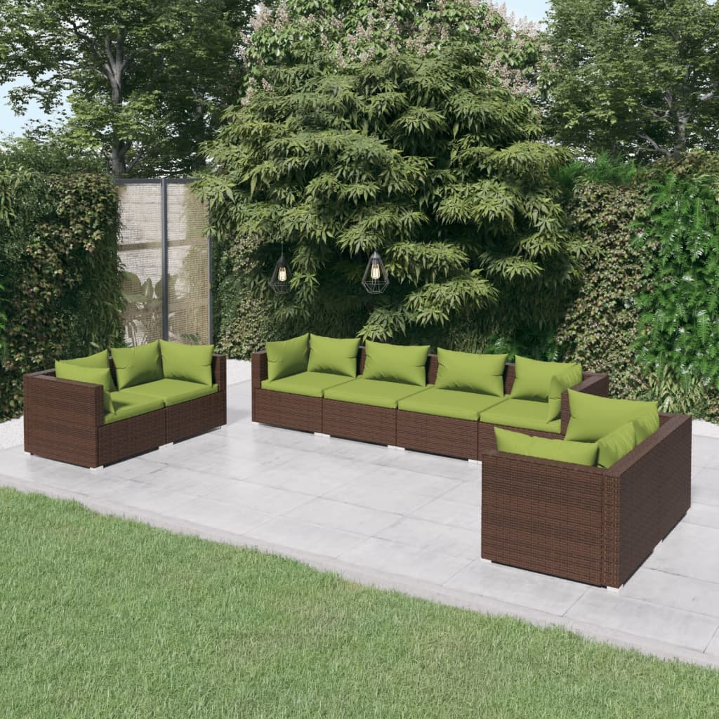 Salon de jardin 8 pcs avec coussins Résine tressée Marron