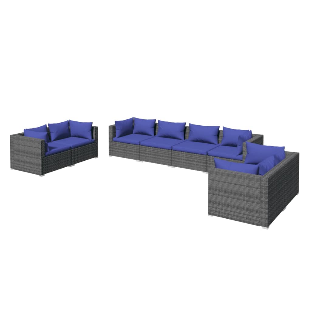 8 pcs garden furniture with gray braided resin cushions