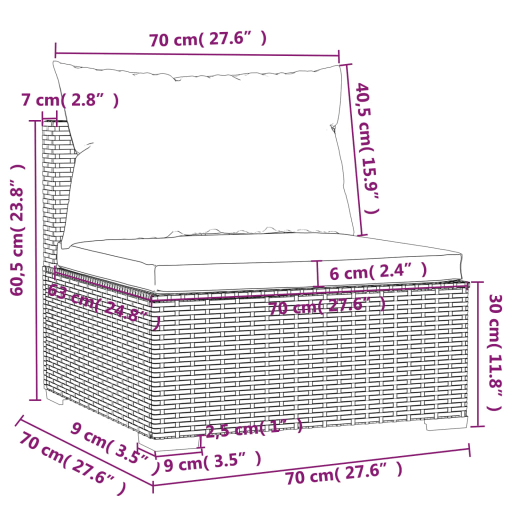 Salon de jardin 8 pcs avec coussins Résine tressée Gris