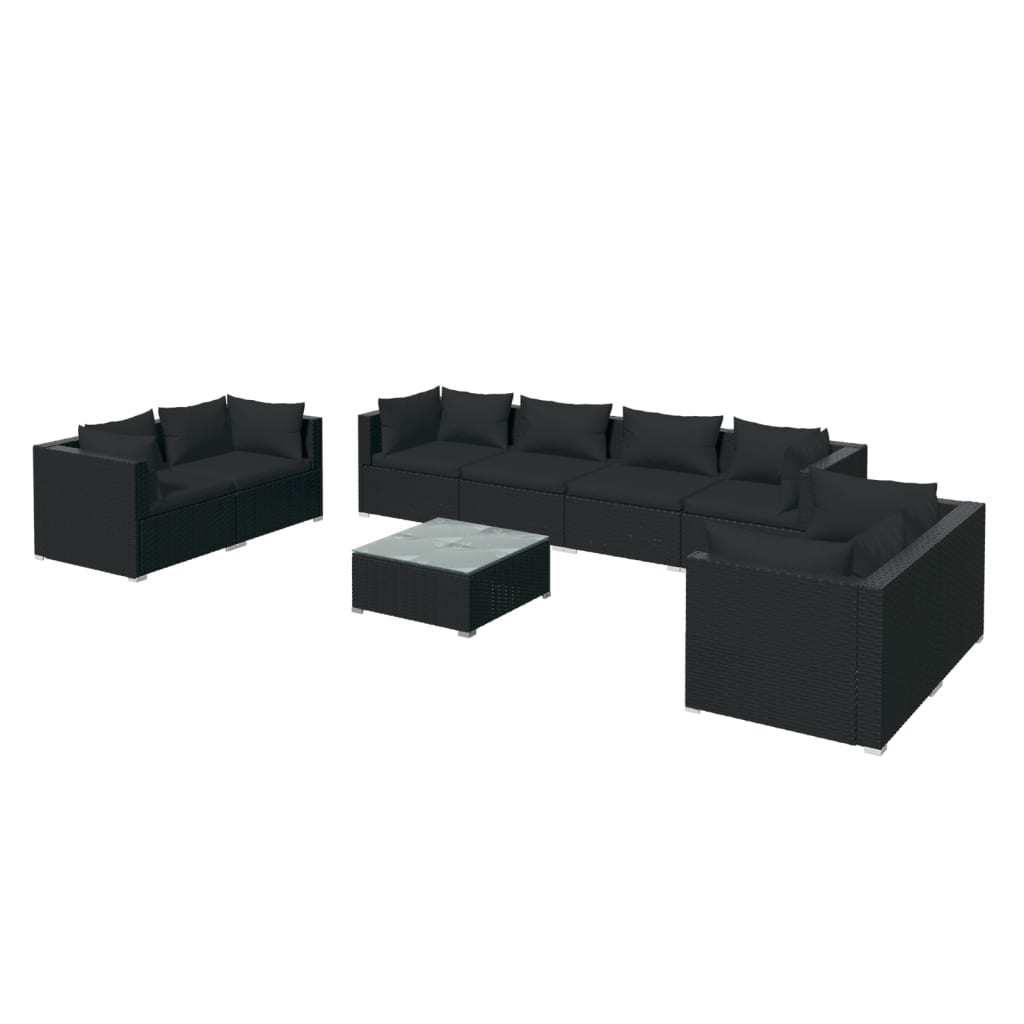 9 pcs garden furniture with black braided resin cushions