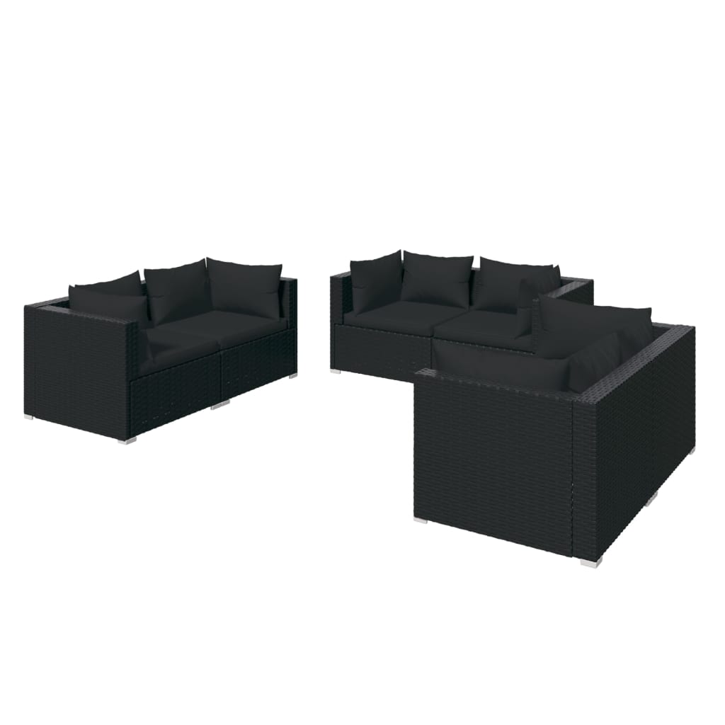 6 pcs garden furniture with black braided resin cushions