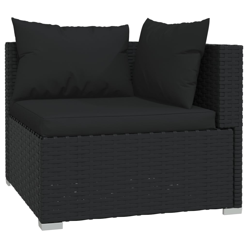 Salon de jardin 6 pcs avec coussins Résine tressée Noir