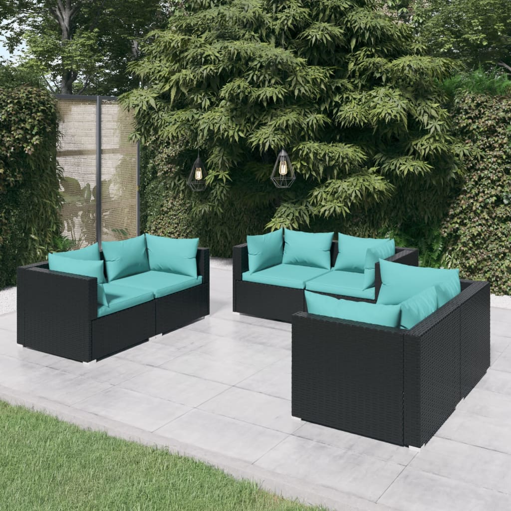 6 pcs garden furniture with black braided resin cushions