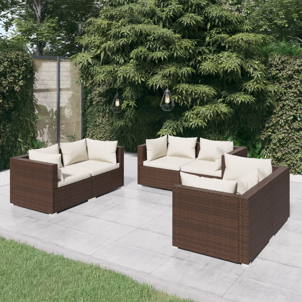 6 pcs garden furniture with brown braided resin cushions