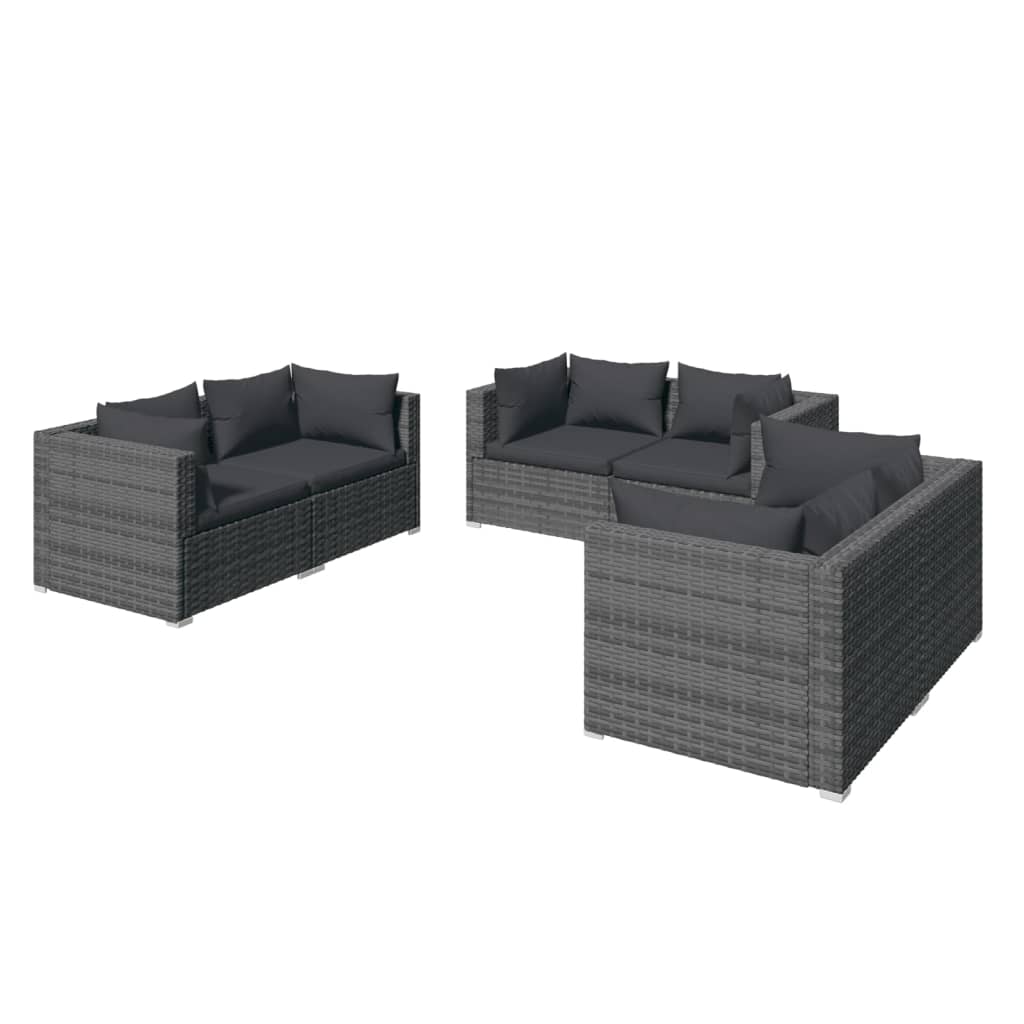 Salon de jardin 6 pcs avec coussins Résine tressée Gris