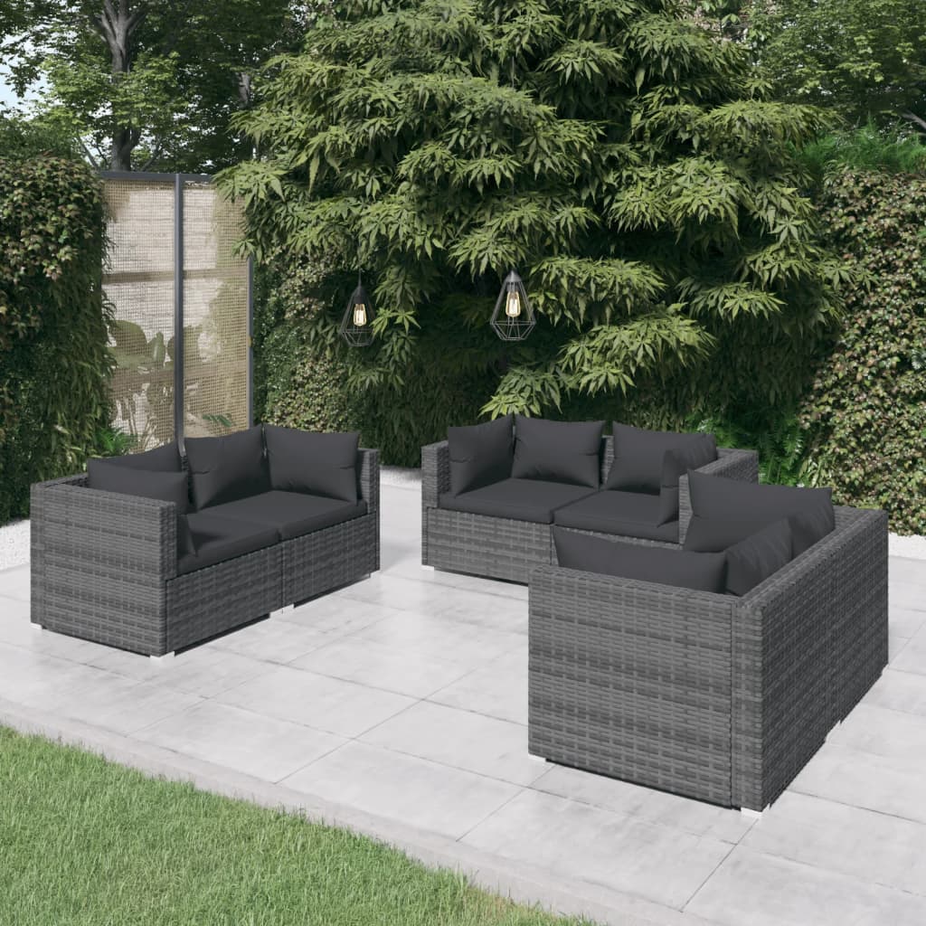 Salon de jardin 6 pcs avec coussins Résine tressée Gris