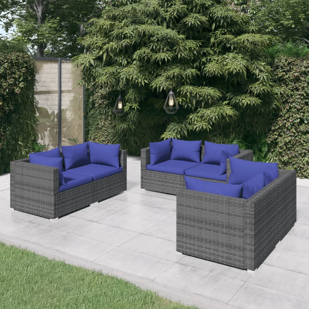 6 pcs garden furniture with gray braided resin cushions