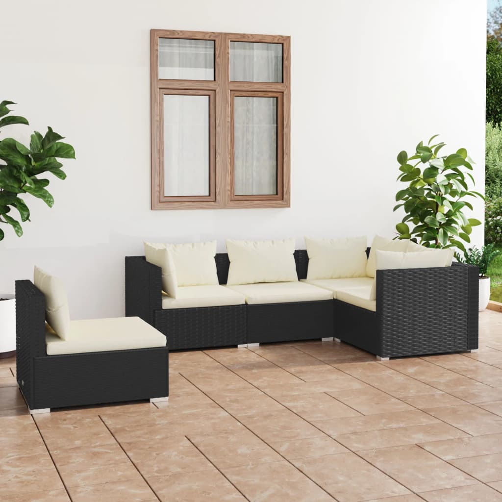 5 pcs garden furniture with black braided resin cushions