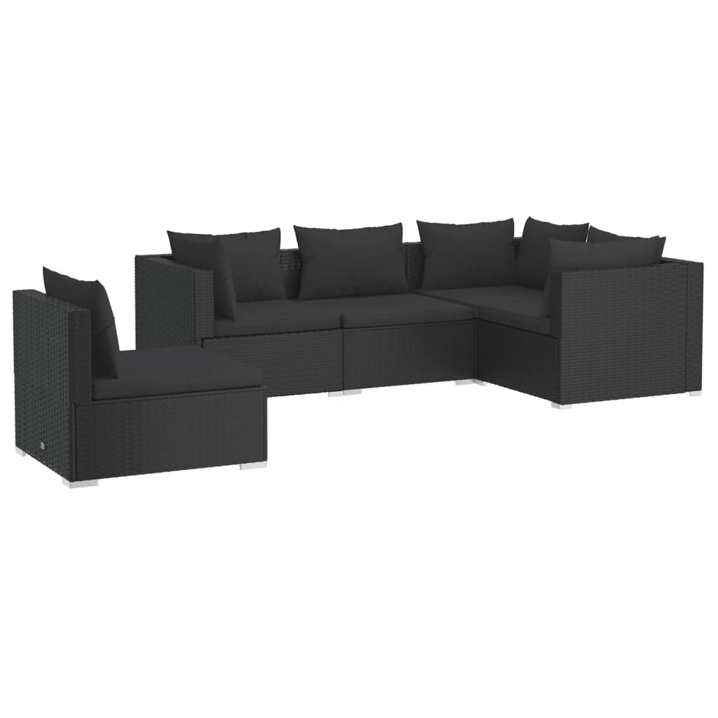 5 pcs garden furniture with black braided resin cushions