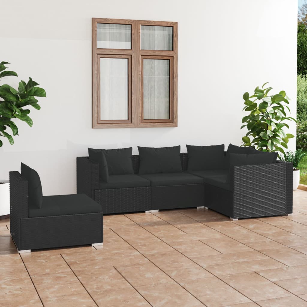 5 pcs garden furniture with black braided resin cushions