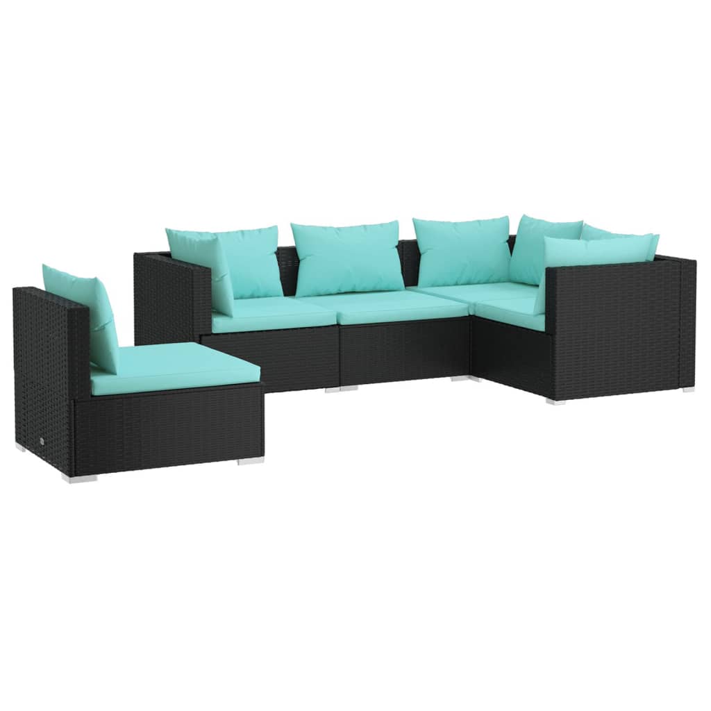 5 pcs garden furniture with black braided resin cushions