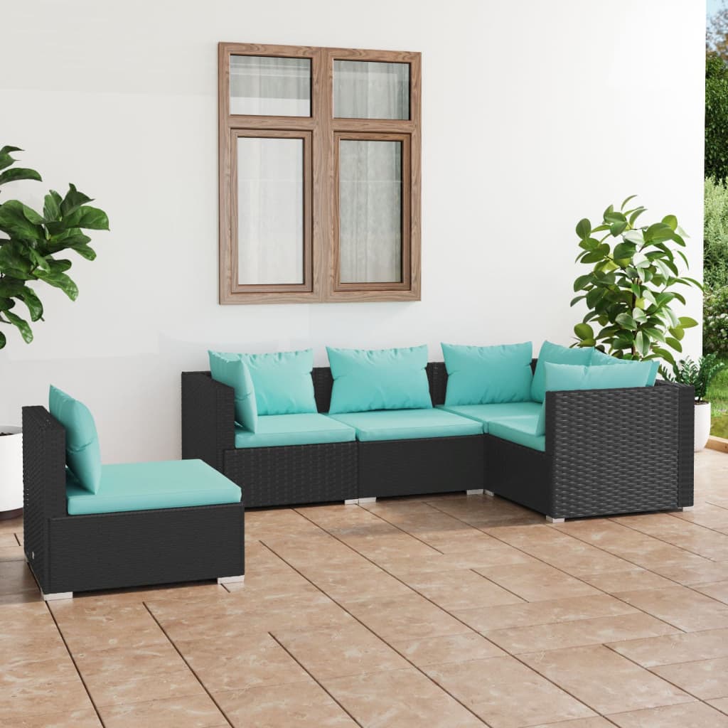 5 pcs garden furniture with black braided resin cushions