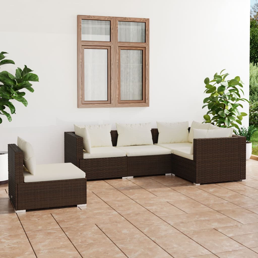 5 pcs garden furniture with brown braided resin cushions