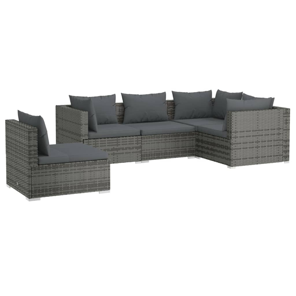 Salon de jardin 5 pcs avec coussins Résine tressée Gris