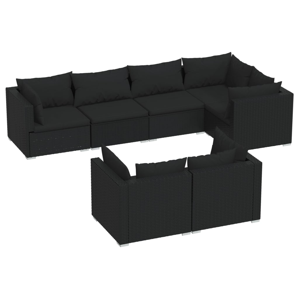 Garden furniture 7 pcs with black braided resin cushions