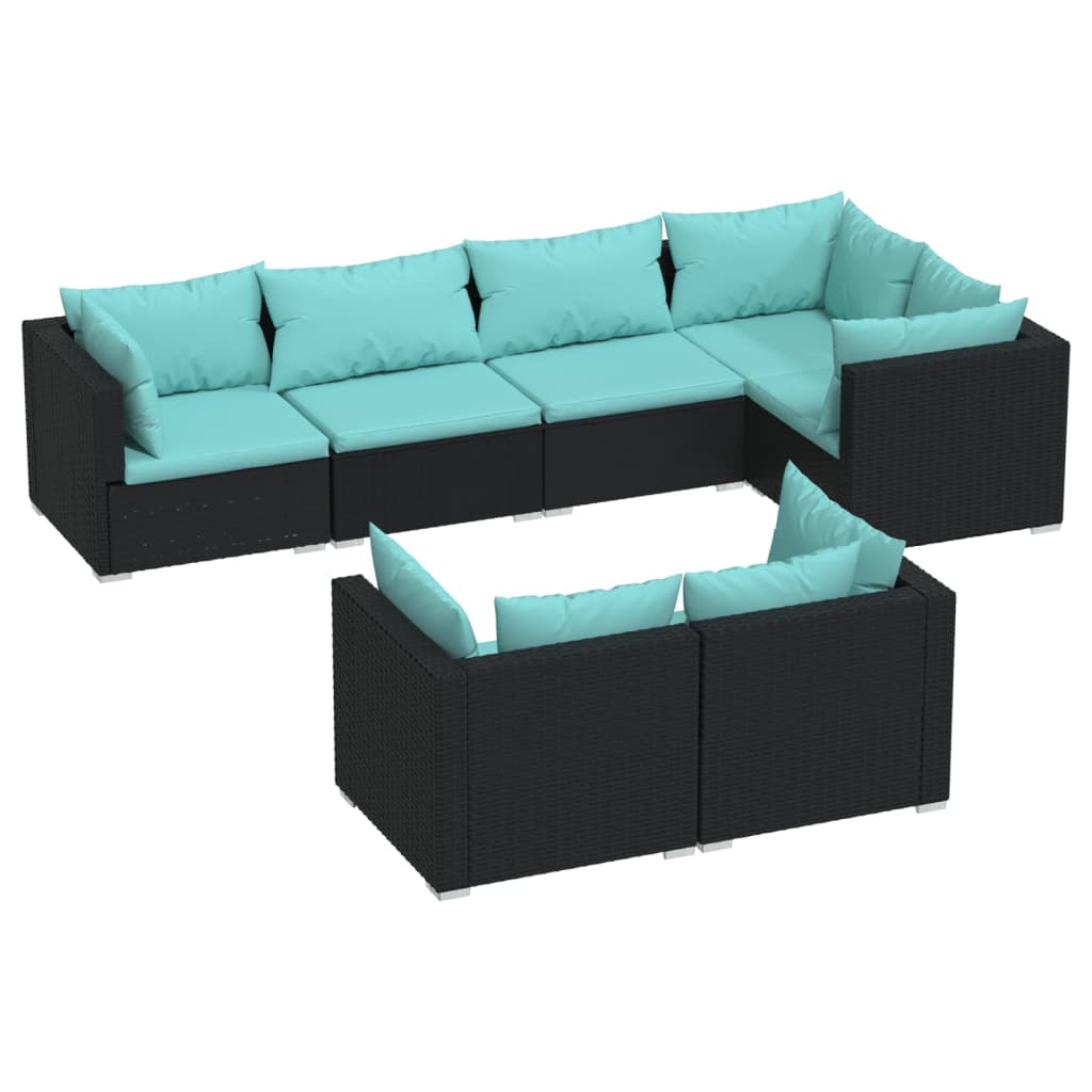 Garden furniture 7 pcs with black braided resin cushions