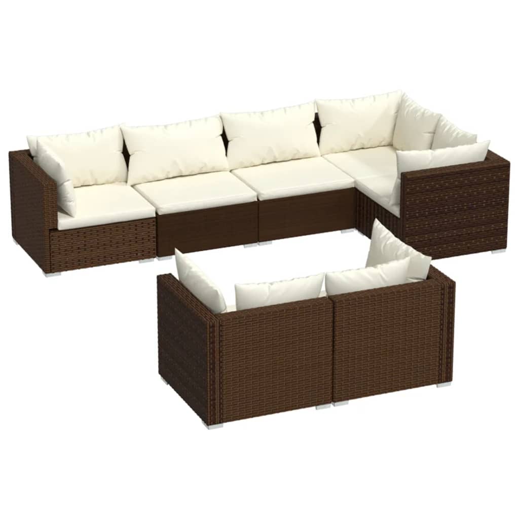 7 pcs garden furniture with braided brown resin cushions